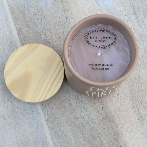 Rae Dunn Candle FREE SPIRIT Palm Dessert 8.7oz Etched Ceramic Jar NEW Khaki Cute - Picture 10 of 11